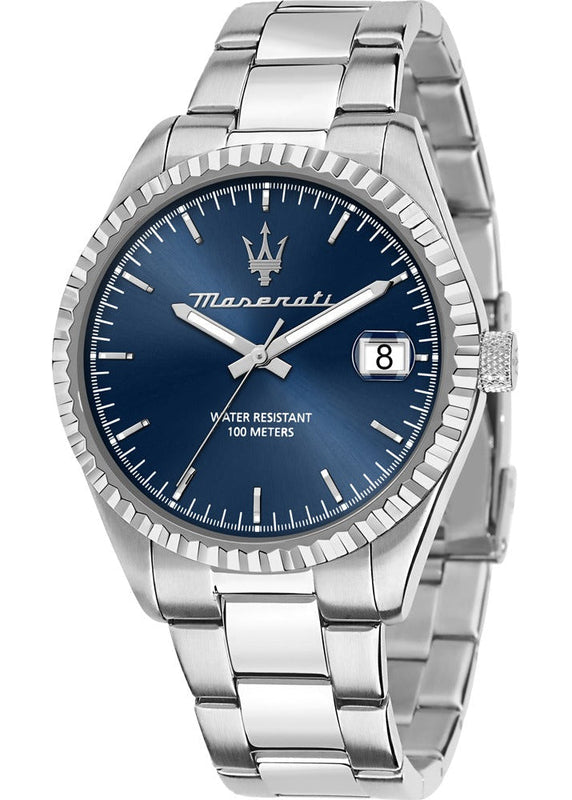Maserati Competizione Blue Dial Silver Steel Strap Watch for Men - R8853100029