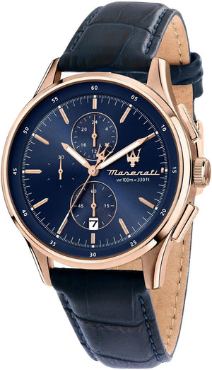 Maserati Sorpasso Chronograph Blue Dial Blue Leather Strap Watch for Men - R8871624009