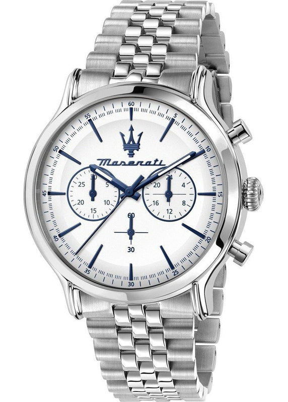 Maserati Epoca Chronograph White Dial Silver Steel Strap Watch for Men - R8873618034