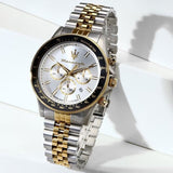 Maserati SFIDA Chronograph Silver Dial Two Tone Steel Strap Watch for Men - R8873640024