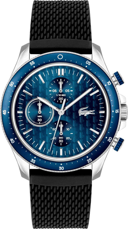 Lacoste Neoheritage Chronograph Blue Dial Black Silicone Strap Watch for Men - 2011252