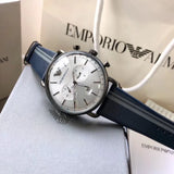 Emporio Armani Aviator Silver Dial Two Tone Leather Strap Watch for Men - AR11202