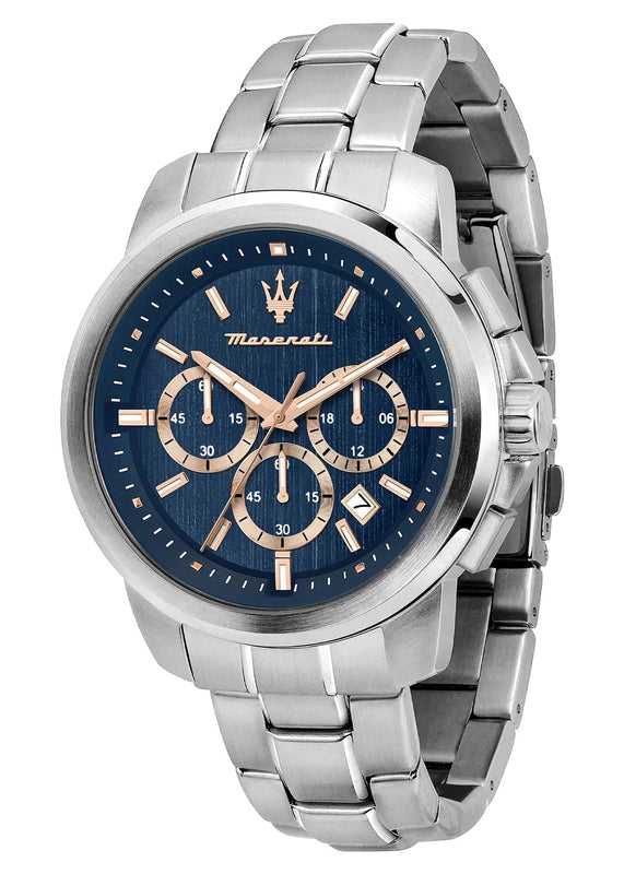 Maserati Successo Chronograph Blue Dial Silver Steel Strap Watch for Men - R8873621037