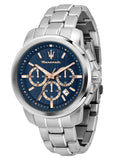 Maserati Successo Chronograph Blue Dial Silver Steel Strap Watch for Men - R8873621037