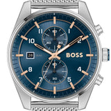 Hugo Boss Skytraveller Chronograph Blue Dial Silver Mesh Strap Watch for Men - 1514149