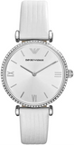 Emporio Armani Gianni T-Bar Silver Dial White Leather Strap Watch for Women - AR1680