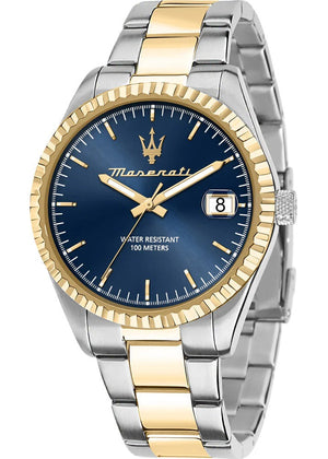 Maserati Competizione Blue Dial Two Tone Steel Strap Watch for Men - R8853100027