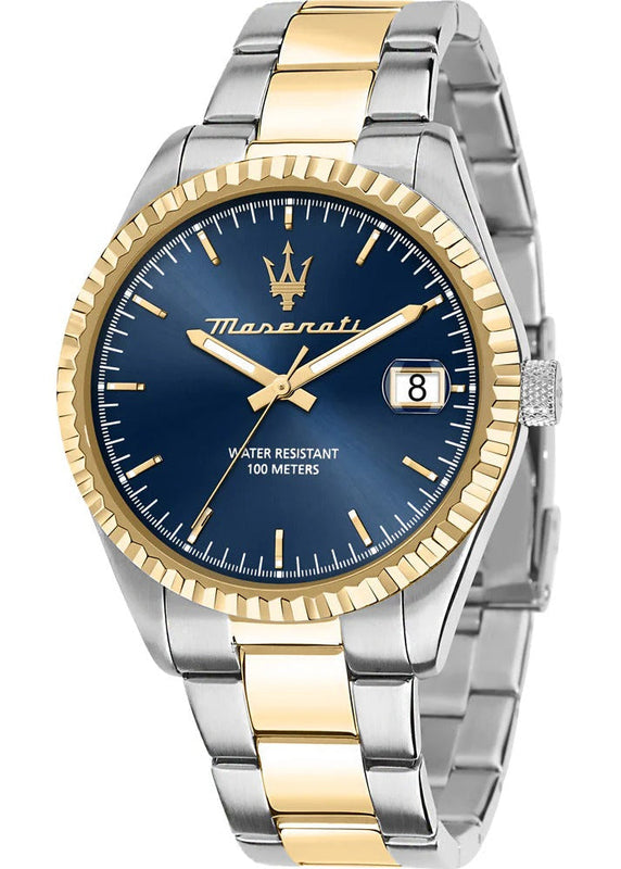 Maserati Competizione Blue Dial Two Tone Steel Strap Watch for Men - R8853100027