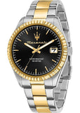 Maserati Competizione Black Dial Two Tone Steel Strap Watch for Men - R8853100042
