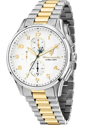 Maserati Sorpasso Chronograph White Dial Two Tone Steel Strap Watch for Men - R8873624003