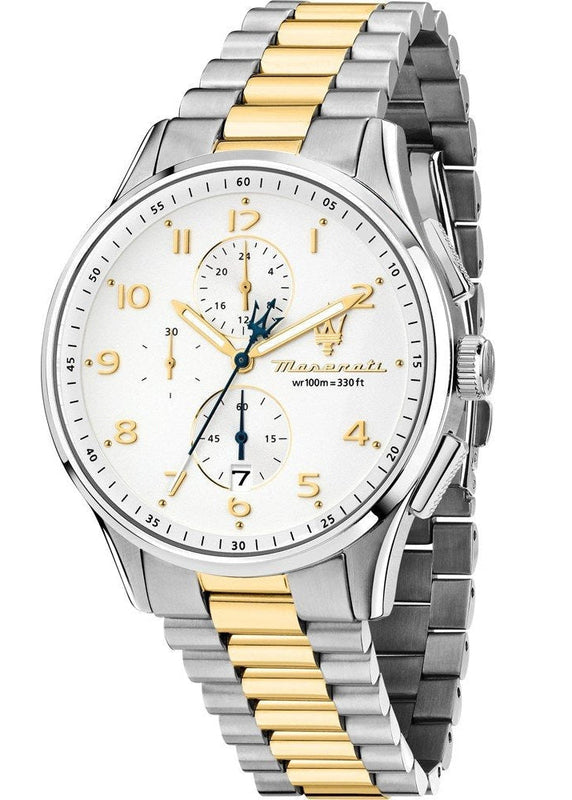 Maserati Sorpasso Chronograph White Dial Two Tone Steel Strap Watch for Men - R8873624003