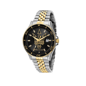 Maserati SFIDA Black Dial Two Tone Steel Strap Watch for Men - R8853140009