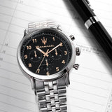 Maserati Epoca Chronograph Limited Edition Black Dial Silver Steel Strap Watch for Men - R8873618029