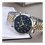 Maserati Epoca Chronograph Blue Dial Two Tone Steel Strap Watch for Men - R8873618030
