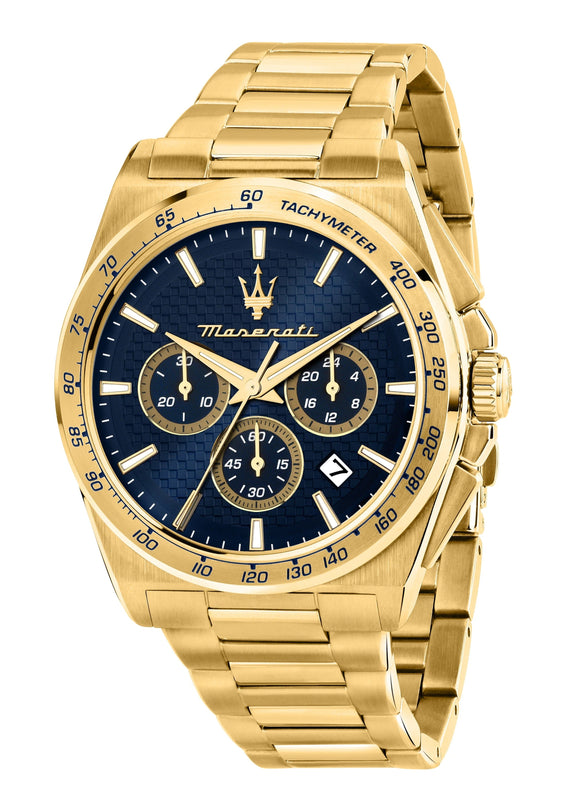 Maserati Velocità Chronograph Blue Dial Gold Steel Strap Watch for Men - R8873652002