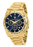 Maserati Velocità Chronograph Blue Dial Gold Steel Strap Watch for Men - R8873652002