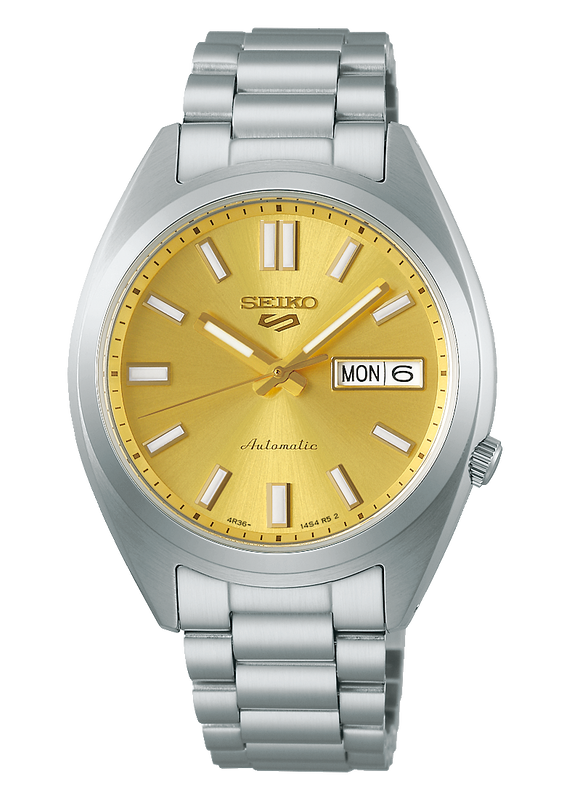 Seiko 5 Sports SNXS Automatic Gold Dial Silver Steel Strap Watch for Men - SRPL59K1