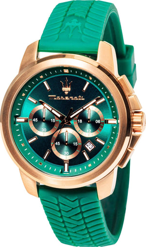 Maserati Successo Chronograph Green Dial Green Silicone Strap Watch for Men - R8871621038