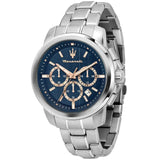 Maserati Successo Chronograph Blue Dial Silver Steel Strap Watch for Men - R8873621037
