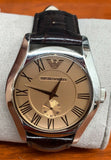 Emporio Armani Classic Beige Dial Brown Leather Strap Watch for Men - AR0645