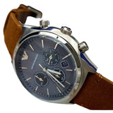 Emporio Armani Zeta Chronograph Gray Dial Brown Leather Strap Watch for Men - AR11080