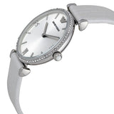 Emporio Armani Gianni T-Bar Silver Dial White Leather Strap Watch for Women - AR1680
