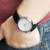Emporio Armani Luigi Chronograph White Dial Black Leather Strap Watch for Men - AR1810
