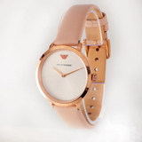 Emporio Armani Modern Silver Dial Pink Leather Strap Watch for Women - AR11160