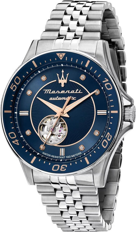 Maserati SFIDA Special Edition Automatic Blue Dial Silver Steel Strap Watch for Men - R8823140013