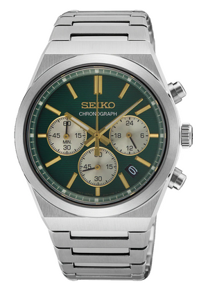 Seiko Sport Conceptual Chronograph Green Dial Silver Steel Strap Watch for Men - SSB461P1