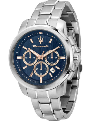 Maserati Successo Chronograph Blue Dial Silver Steel Strap Watch for Men - R8873621037