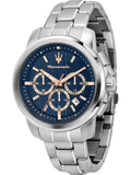 Maserati Successo Chronograph Blue Dial Silver Steel Strap Watch for Men - R8873621037