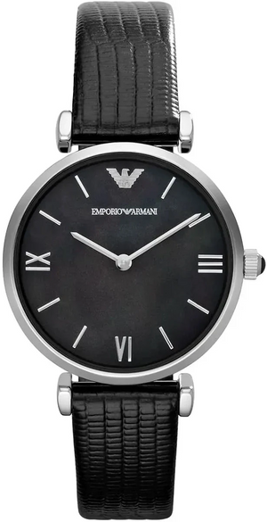 Emporio Armani Gianni T-Bar Black Dial Black Leather Strap Watch for Women - AR1678