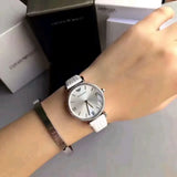 Emporio Armani Gianni T-Bar Silver Dial White Leather Strap Watch for Women - AR1680