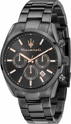 Maserati Attrazione Chronograph Black Dial Black Steel Strap Watch for Men - R8853151001