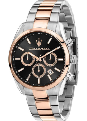 Maserati Attrazione Chronograph Black Dial Two Tone Steel Strap Watch for Men - R8853151002