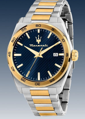 Maserati Velocità Date Blue Dial Two Tone Steel Strap Watch for Men - R8853152001