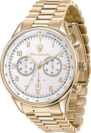 Maserati Tradizione Chronograph White Dial Gold Steel Strap Watch for Men - R8873646003