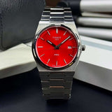 Tissot PRX Quartz Red Dial Silver Steel Strap Watch for Men - T137.410.11.421.00