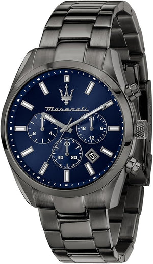 Maserati Attrazione Chronograph Blue Dial Grey Steel Strap Watch for Men - R8853151012