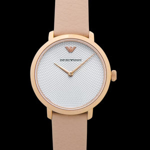 Emporio Armani Modern Silver Dial Pink Leather Strap Watch for Women - AR11160