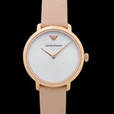 Emporio Armani Modern Silver Dial Pink Leather Strap Watch for Women - AR11160