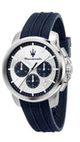 Maserati Successo Chronograph Silver Dial Blue Silicone Strap Watch for Men - R8871621042