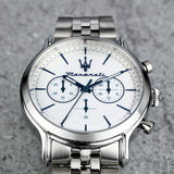 Maserati Epoca Chronograph White Dial Silver Steel Strap Watch for Men - R8873618034