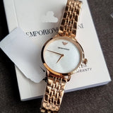 Emporio Armani Modern Mother of Pearl White Dial Rose Gold Steel Strap Watch for Women - AR11158