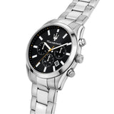 Maserati Attrazione Chronograph Black Dial Silver Steel Strap Watch for Men - R8853151010