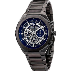 Maserati Stile Skeleton Chronograph Blue Dial Grey Steel Strap Watch for Men - R8873642012
