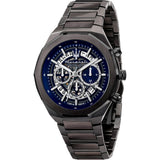 Maserati Stile Skeleton Chronograph Blue Dial Grey Steel Strap Watch for Men - R8873642012