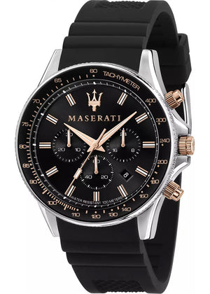 Maserati SFIDA Chronograph Black Dial Black Silicone Strap Watch for Men - R8871640005