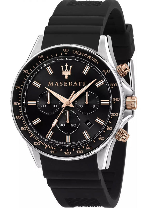 Maserati SFIDA Chronograph Black Dial Black Silicone Strap Watch for Men - R8871640005